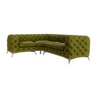 ECKSOFA Chesterfield Laura Olive Samt, Ottomane Links - Silberfarben/Olivgrün, Holz/Textil (264/204cm) - S-Style Möbel