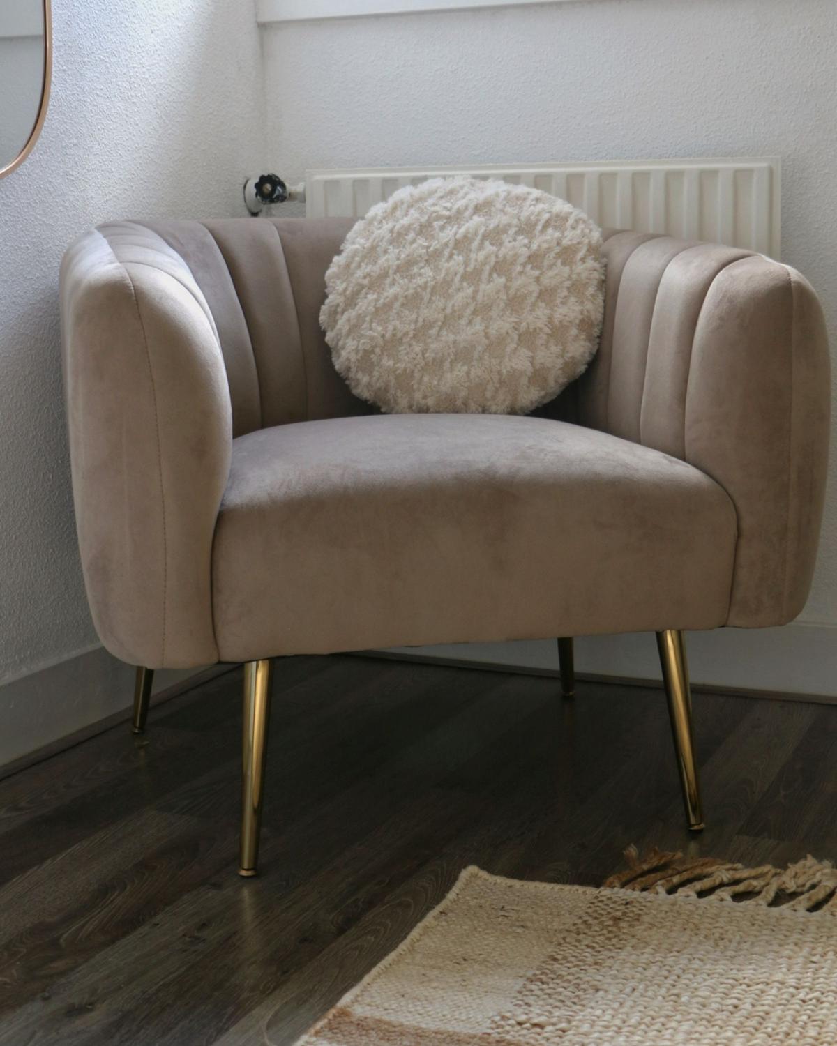 SESSEL Samtstoff Beige Laconia - Beige, Textil/Metall (85/72/62cm) - Beliani
