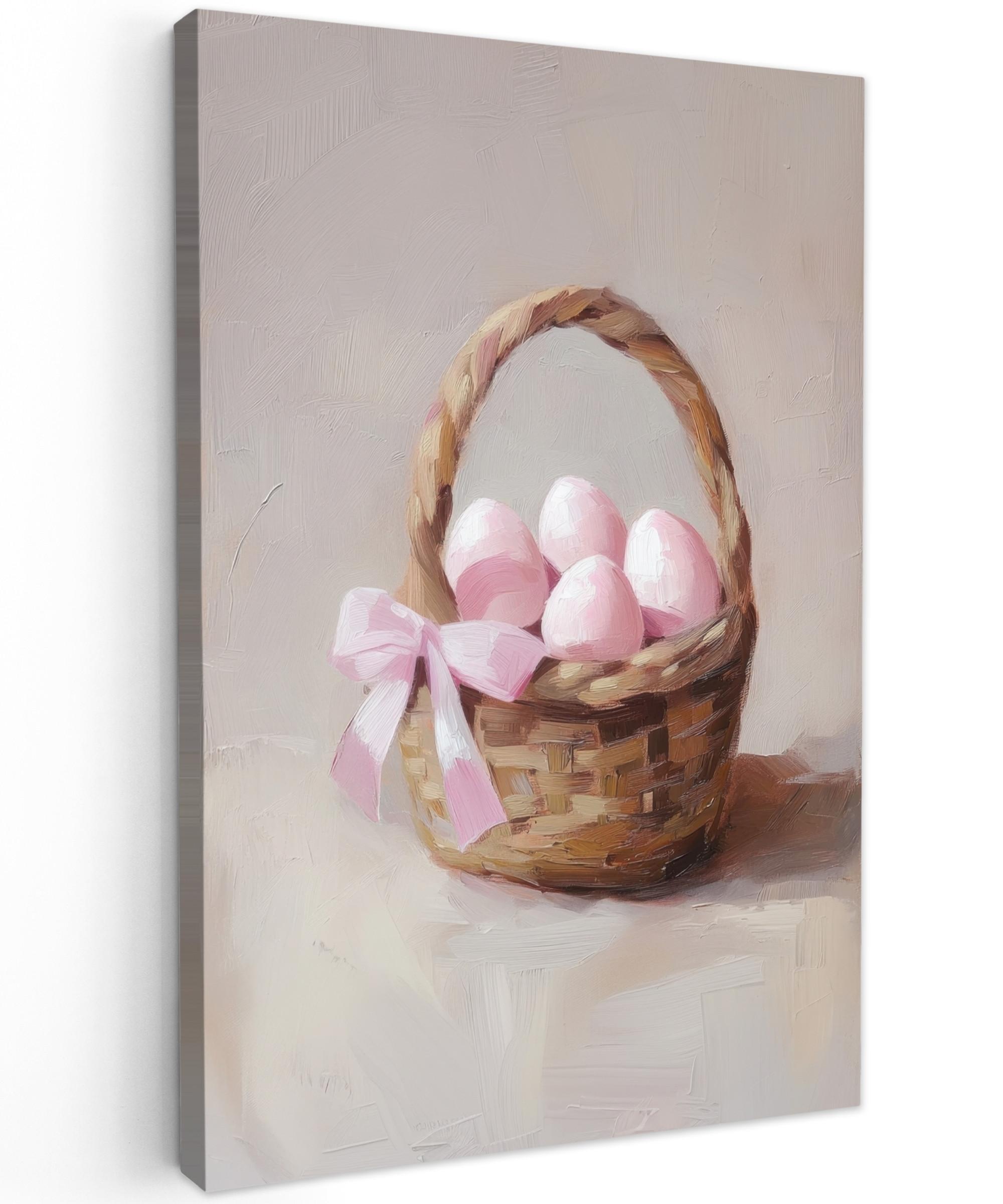 LEINWANDBILD Korb - Eier - Rosa Deko XXL 80x120 cm - Beige, Textil (80/120cm) - MuchoWow