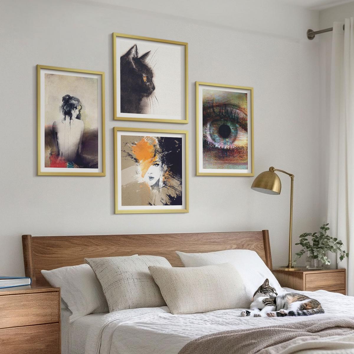 BILDER SET 4er Set - 50x50 cm & 40x60 cm Goldrahmen - Porträt einer Frau, Auge, Farben, Emotionen - Goldfarben, Kunststoff (50/50cm) - TULUP