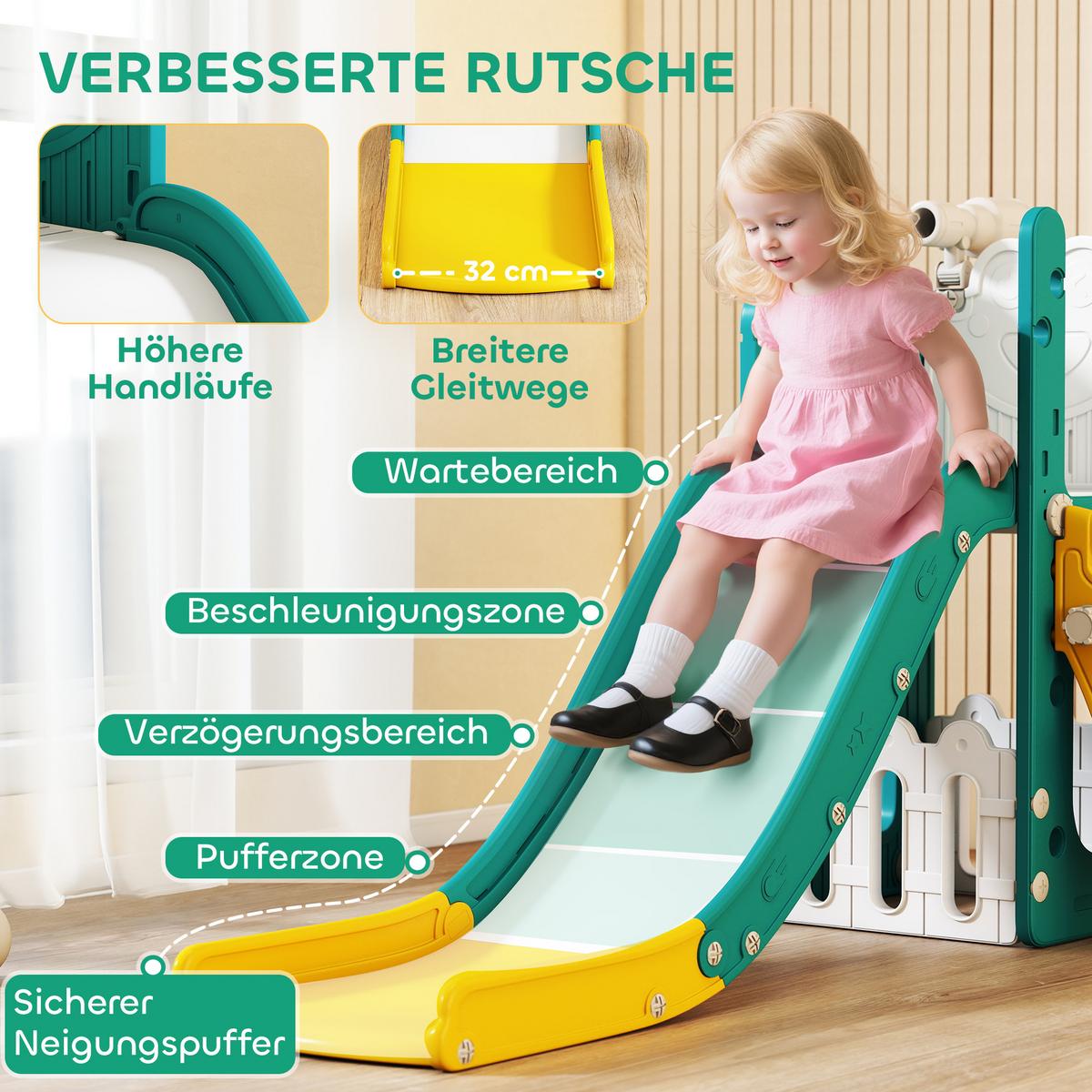 KINDERRUTSCHE 5 in 1 Indoor und Outdoor Babyrutsche mit Basketballkorb, Gelb - Gelb, Kunststoff (70/86/178cm) - AIYAPLAY