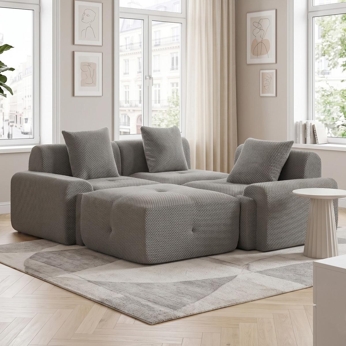 ECKSOFA 266cm L-Form Grau 3-Sitzer ohne Montage - Grau, Textil (266/176cm) - Urban Meuble