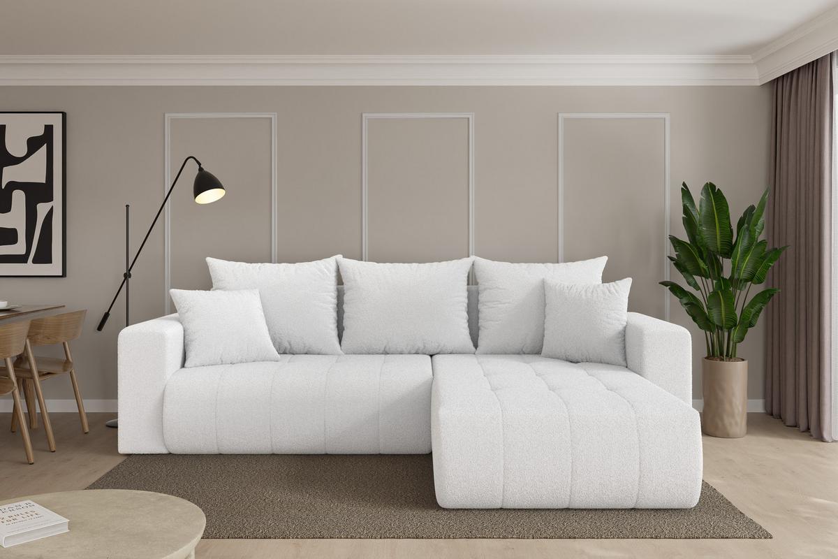 ECKSOFA mit Schlaffunktion Ottomane Rechts MILA-L 277x194x86 Weiß Bouclé - Schwarz/Weiß, Holzwerkstoff/Kunststoff (277/194cm) - ALTDECOR