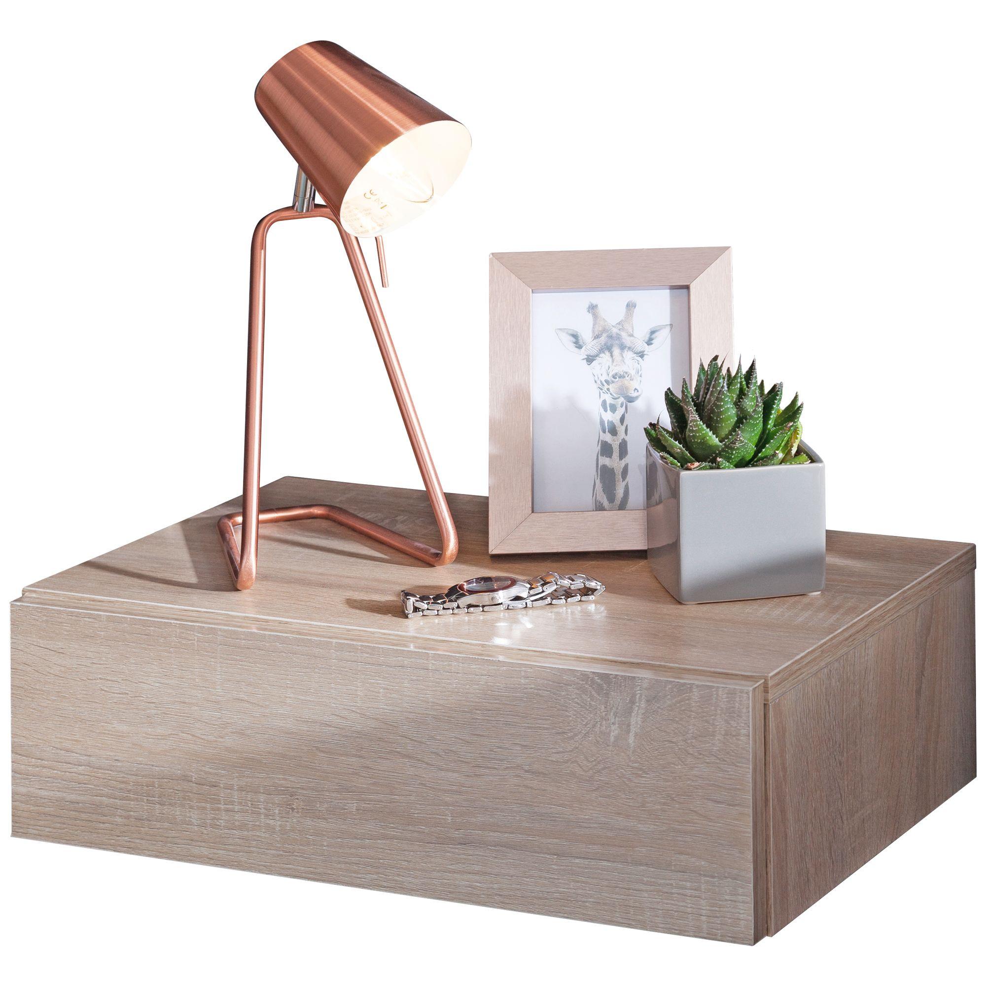 NACHTTISCH Holz Wandmontage Schublade ZADAR, Sonoma 46x30x15 cm - Beige, Metall (46/15/30cm) - KADIMA DESIGN