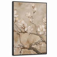 LEINWAND Bilder mit Rahmen - Blumen - Modern - Beige - Weiß - Blüte - 80x120 - Beige, Textil (80/120cm) - MuchoWow