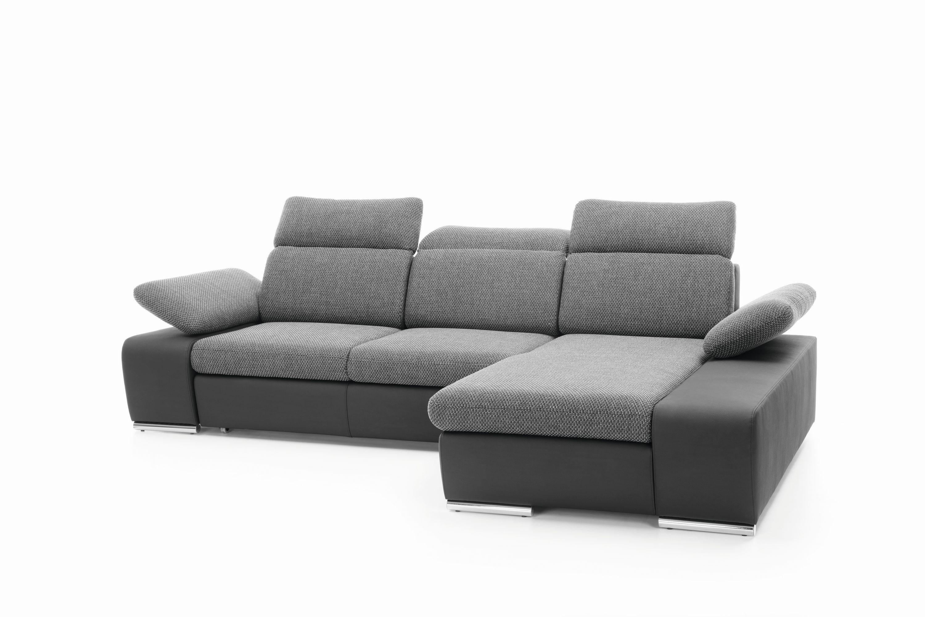 ECKSOFA TRENTO Grau Geflochtener Stoff mit Schlaffunktion - Grau, Holz (282/194cm) - MASSENO