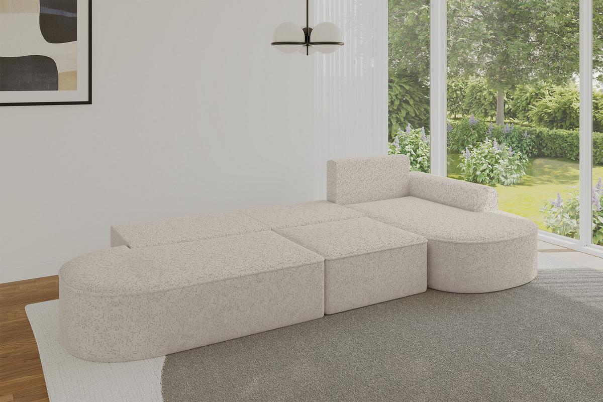 ECKSOFA mit Schlaffunktion Ottomane RECHTS MARI L2-S 368X167X85 Beige Velours - Ecru/Schwarz, Holzwerkstoff/Kunststoff (167/368cm) - ALTDECOR