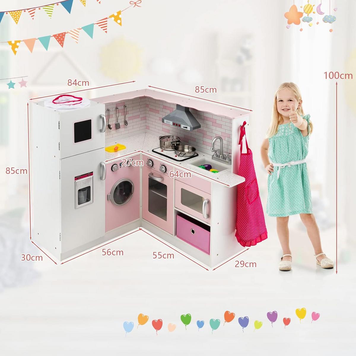SPIELKÜCHE Eck Pink - Pink, Holz (85/85/84cm) - COSTWAY