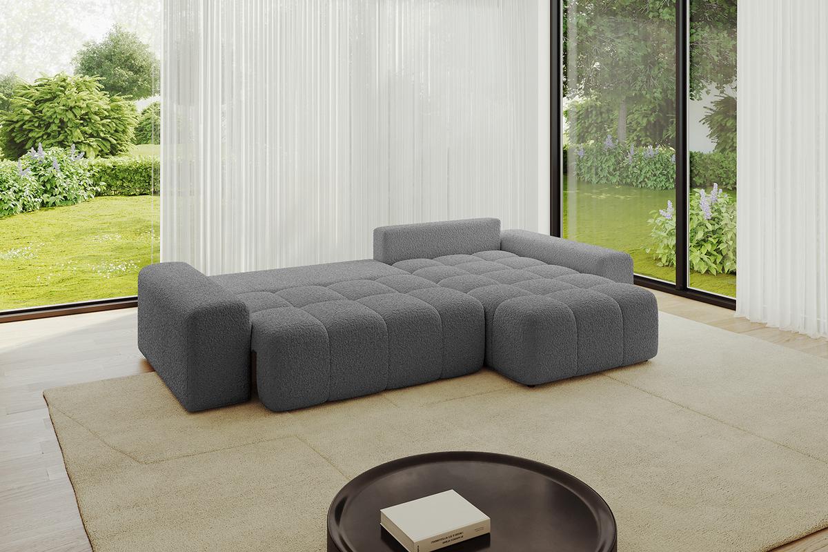 ECKSOFA Ottomane rechts ENIL-L 297x189x68 Grau Bouclé - Platinfarben, Holzwerkstoff/Kunststoff (189/297cm) - ALTDECOR