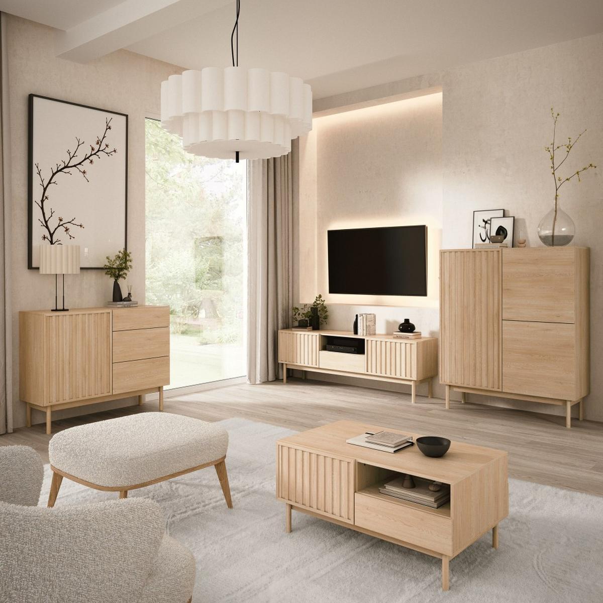 KOMMODE Sapporo mit 3 Schubladen und 1 Tür, eiche Cremona - Eichefarben, Holzwerkstoff (106/84/37cm) - Beautysofa