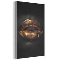 AKUSTIKBILD Frau - Porträt - Lippen - Gold - Schwarz Wanddeko 60x90 cm - Schwarz, Kunststoff (60/90/0.9cm) - MuchoWow