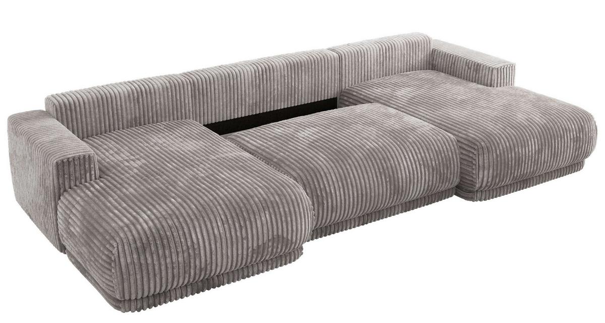 WOHNLANDSCHAFT RINA U Hellgrau Cord - Hellgrau/Schwarz, Kunststoff/Textil (360/85/170cm) - MKS