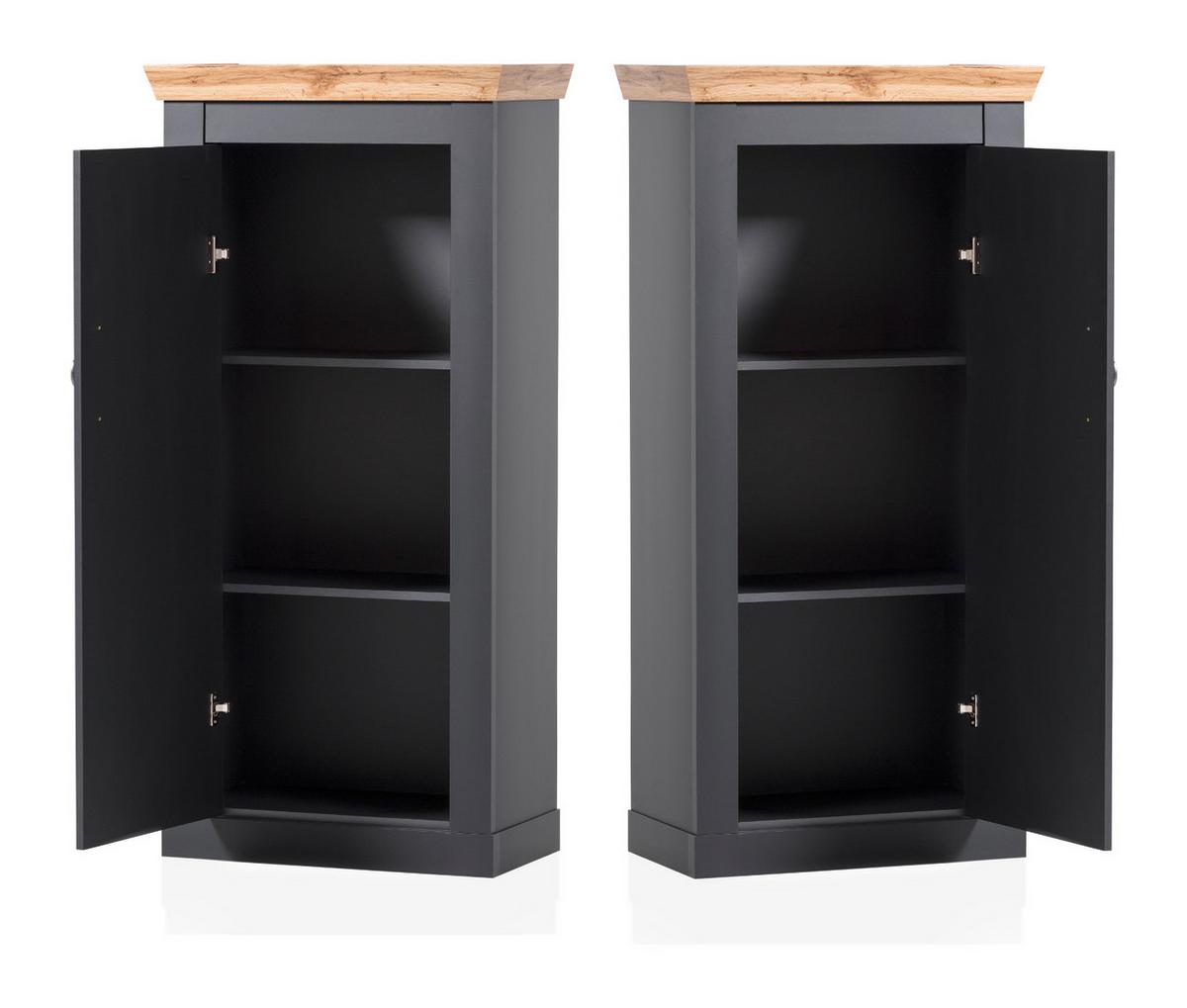 WOHNWAND 4-teilig grau, Eiche Wotan, Landhaus 322 x 170 cm, Wohnkombination mit Soft-Close - Silberfarben/Eiche Wotan, Glas/Holzwerkstoff (322/170/45cm) - Furn.Design