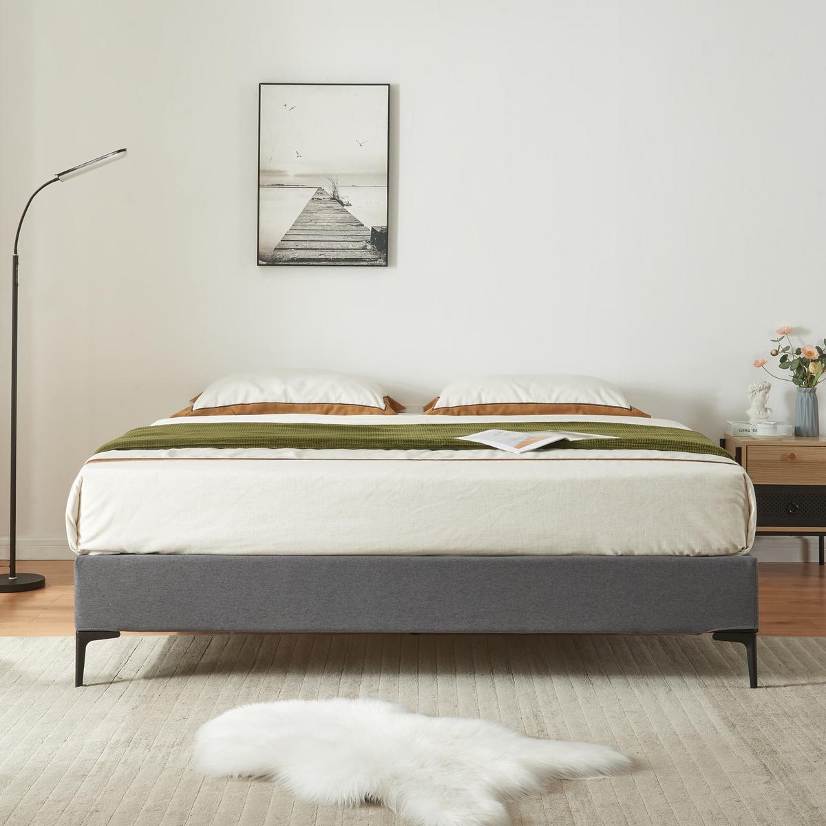 BETTRAHMEN Lilla - Dunkelgrau, Holzwerkstoff/Textil (140/200cm) - [en.casa]