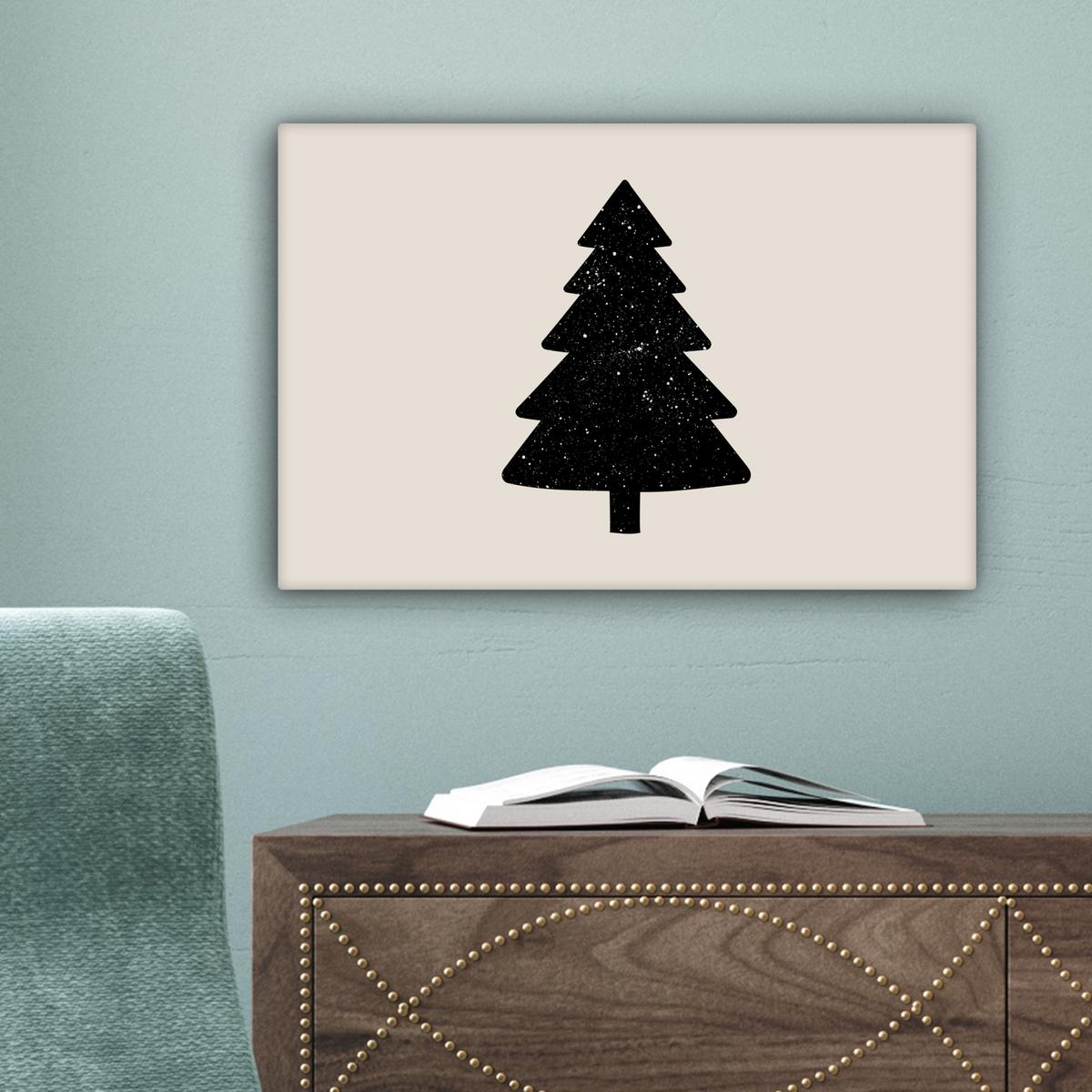 LEINWANDBILD Weihnachtsbaum - Schwarz - Urlaub - Beige Deko Schlafzimmer 30x20 cm - Schwarz, Textil (30/20cm) - MuchoWow