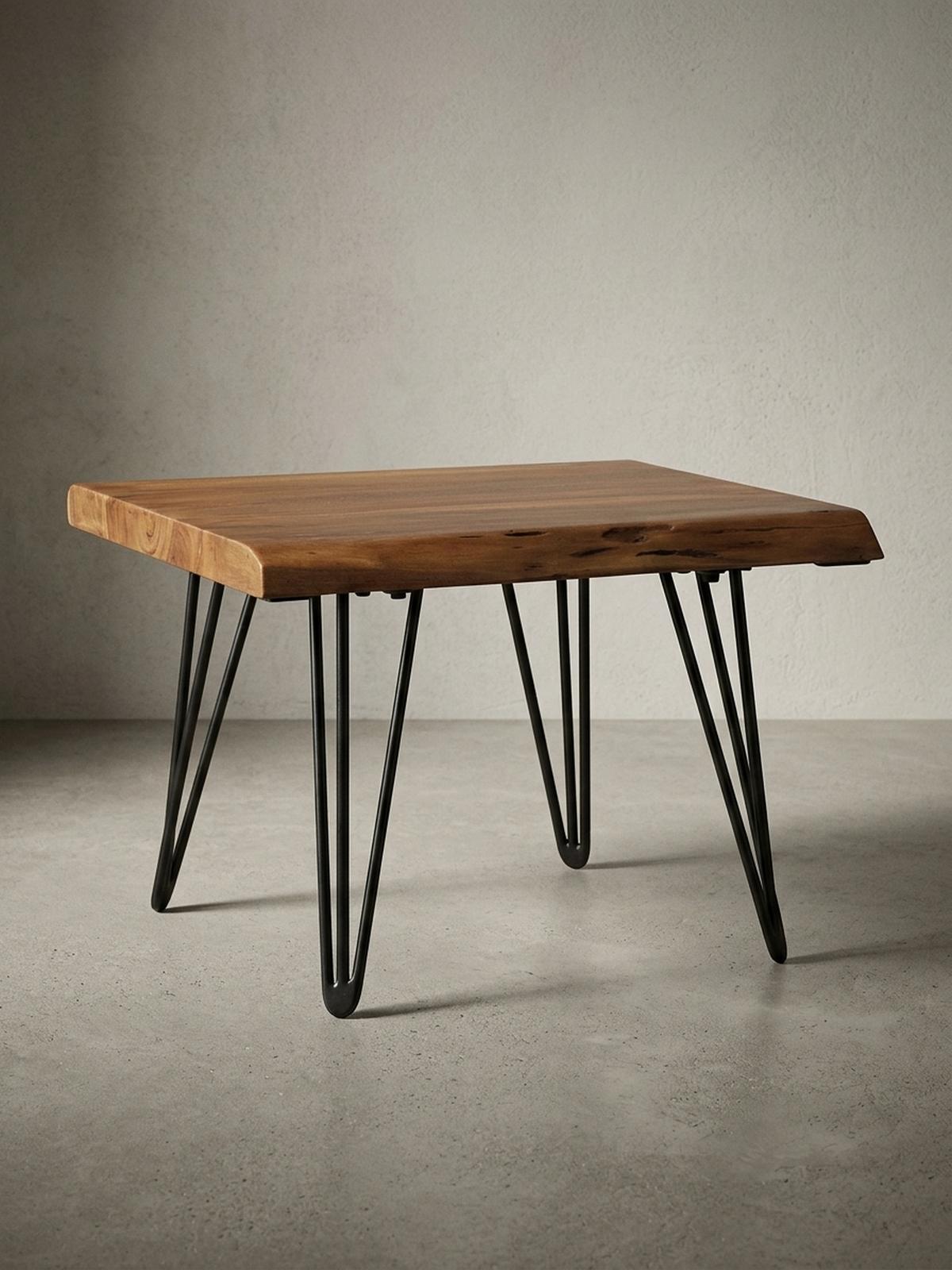 COUCHTISCH Massivholz Sheesham mit Baumkante und Haarnadelbeinen, Stil Natürlichkeit - Schwarz/Braun, Holz/Metall (51/56/38cm) - KADIMA DESIGN