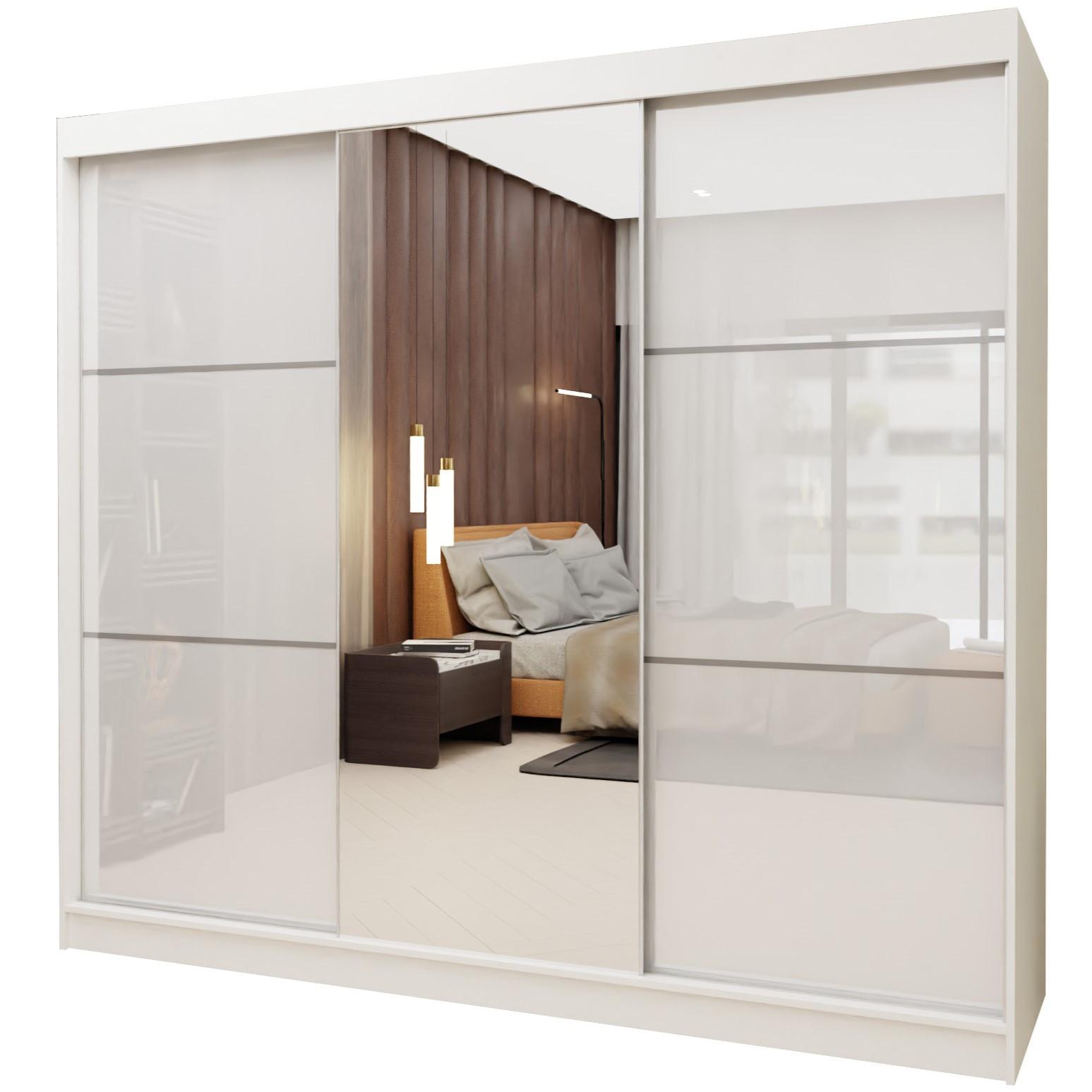 SCHWEBETÜRENSCHRANK VITALE 240/216/61 cm 3-türig mit Spiegel Weiß - Weiß, Holzwerkstoff (240/216/61cm) - MASSENO