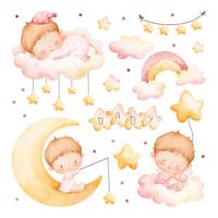 WANDAUFKLEBER 80x106cm - Babys auf den Wolken - Multicolor, Kunststoff (80/106/0.1cm) - Wallfluent