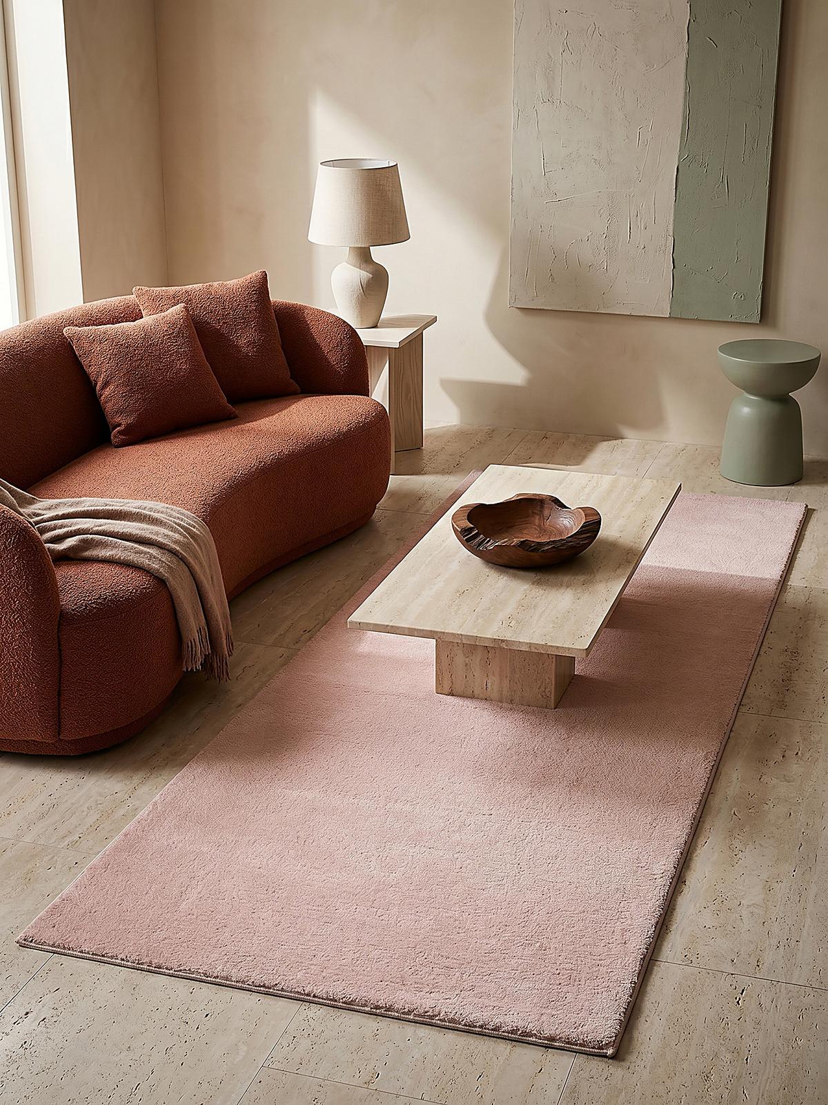 TEPPICHLÄUFER Antirutsch Uni ALDAN Polyester Puderrosa 80 x 300 cm - Rosa, Textil (80/300cm) - KADIMA DESIGN