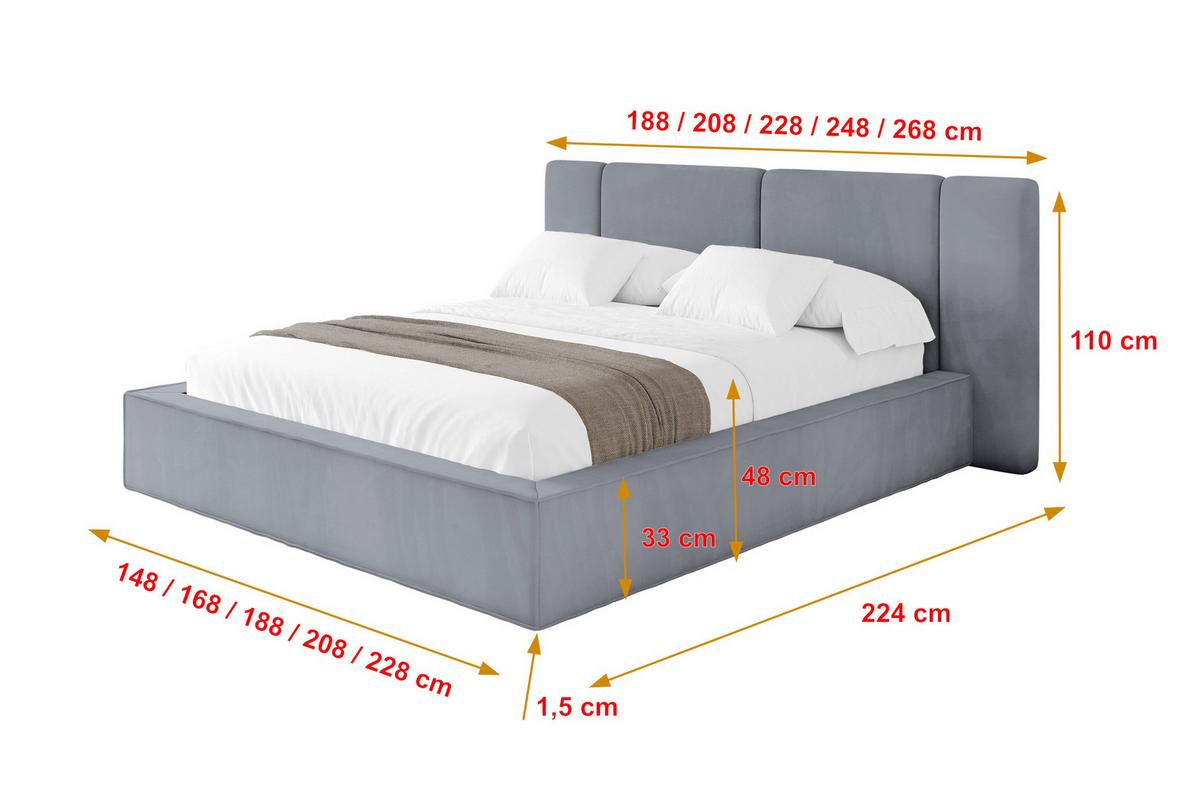 POLSTERBETT mit Bettkasten und Lattenrost, Boxbett ohne Matratze - RIVO 200x200 Grau - Grau, Holzwerkstoff/Textil (200/200cm) - ALTDECOR