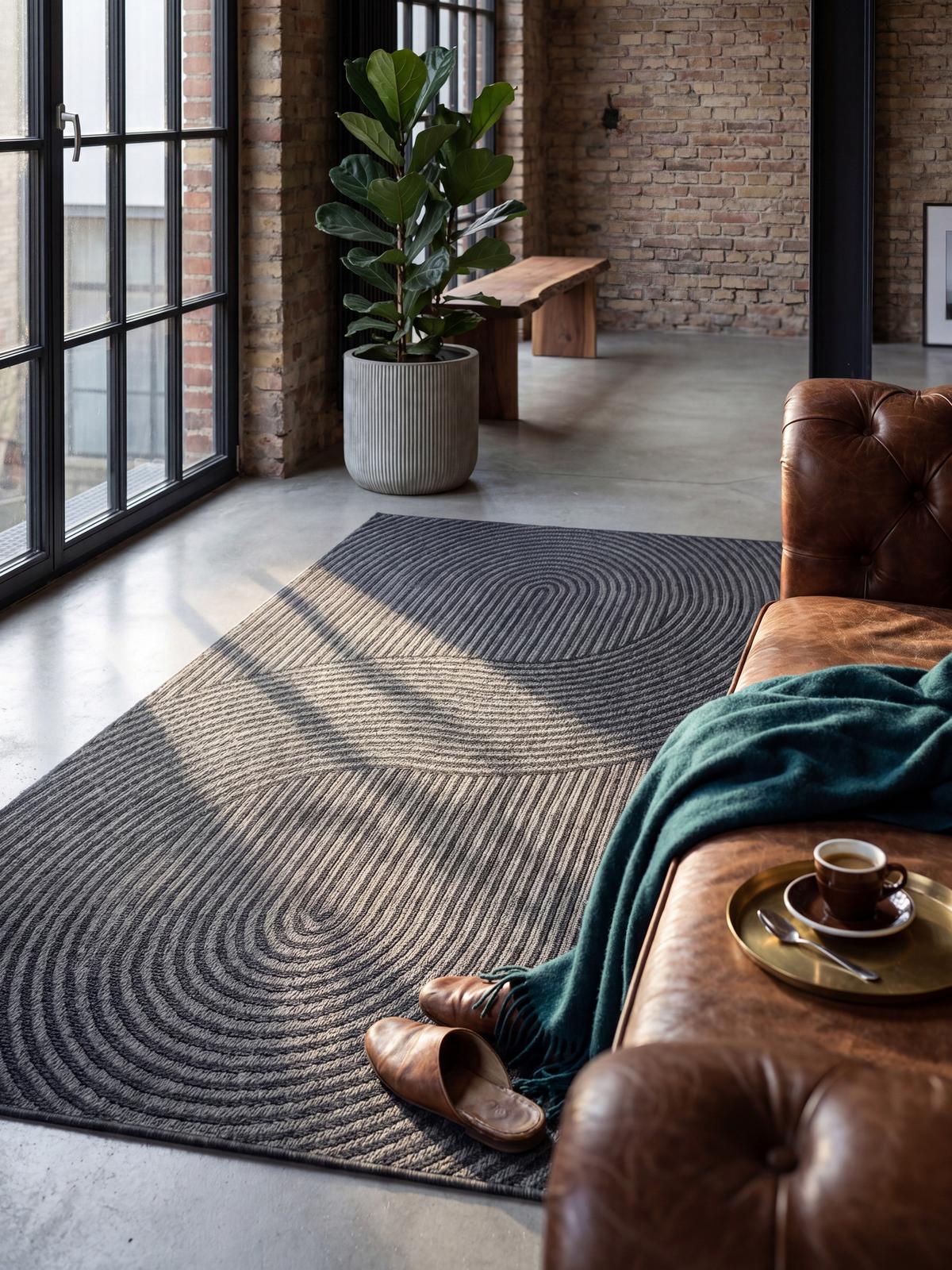 TEPPICHLÄUFER Geometrisch BORNO Polypropylen Anthrazit 80 x 200 cm - Anthrazit, Textil (80/200cm) - KADIMA DESIGN