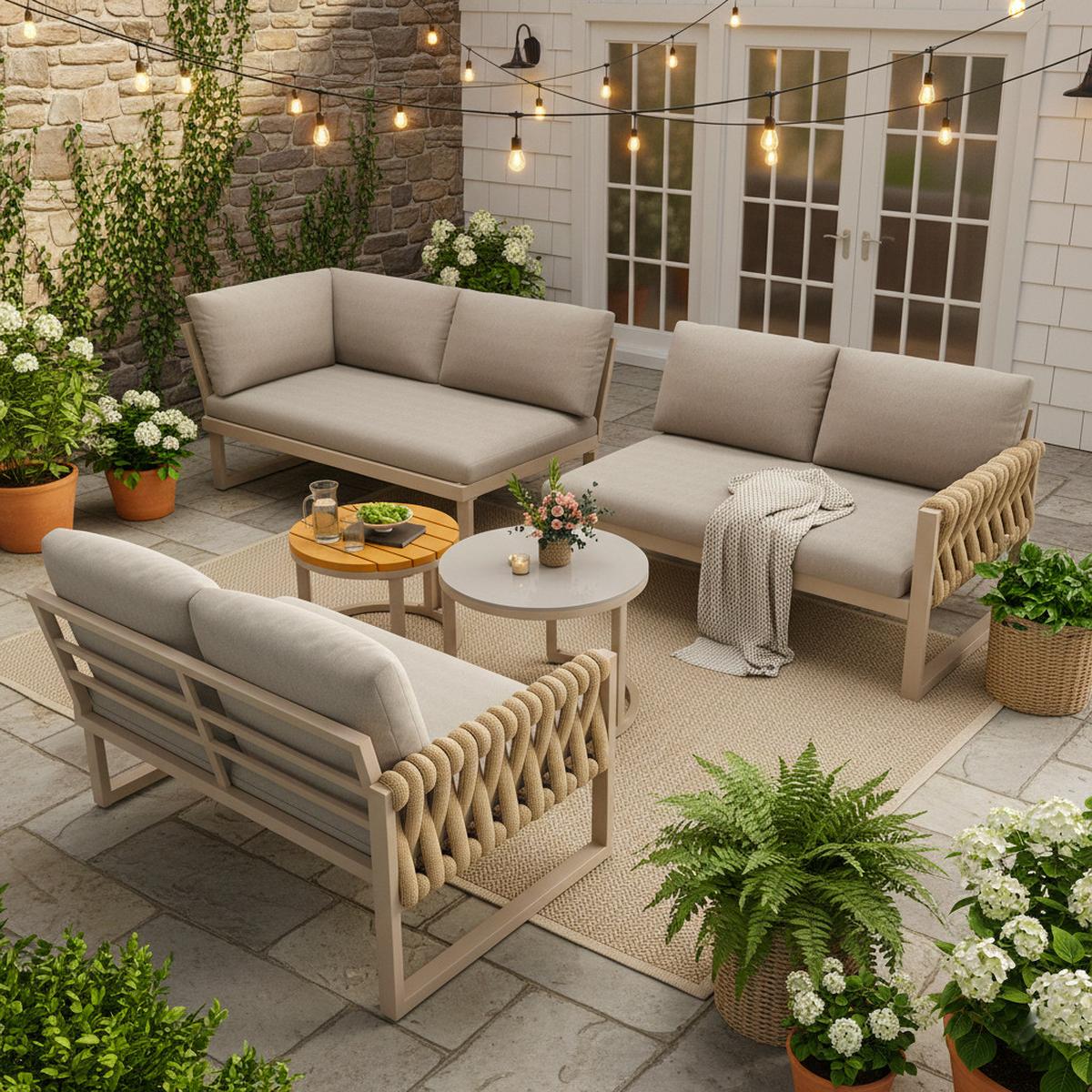 LOUNGEGARNITUR Metall Beige Ecksofa mit 2 Beistelltischen - Beige, Metall - Urban Meuble