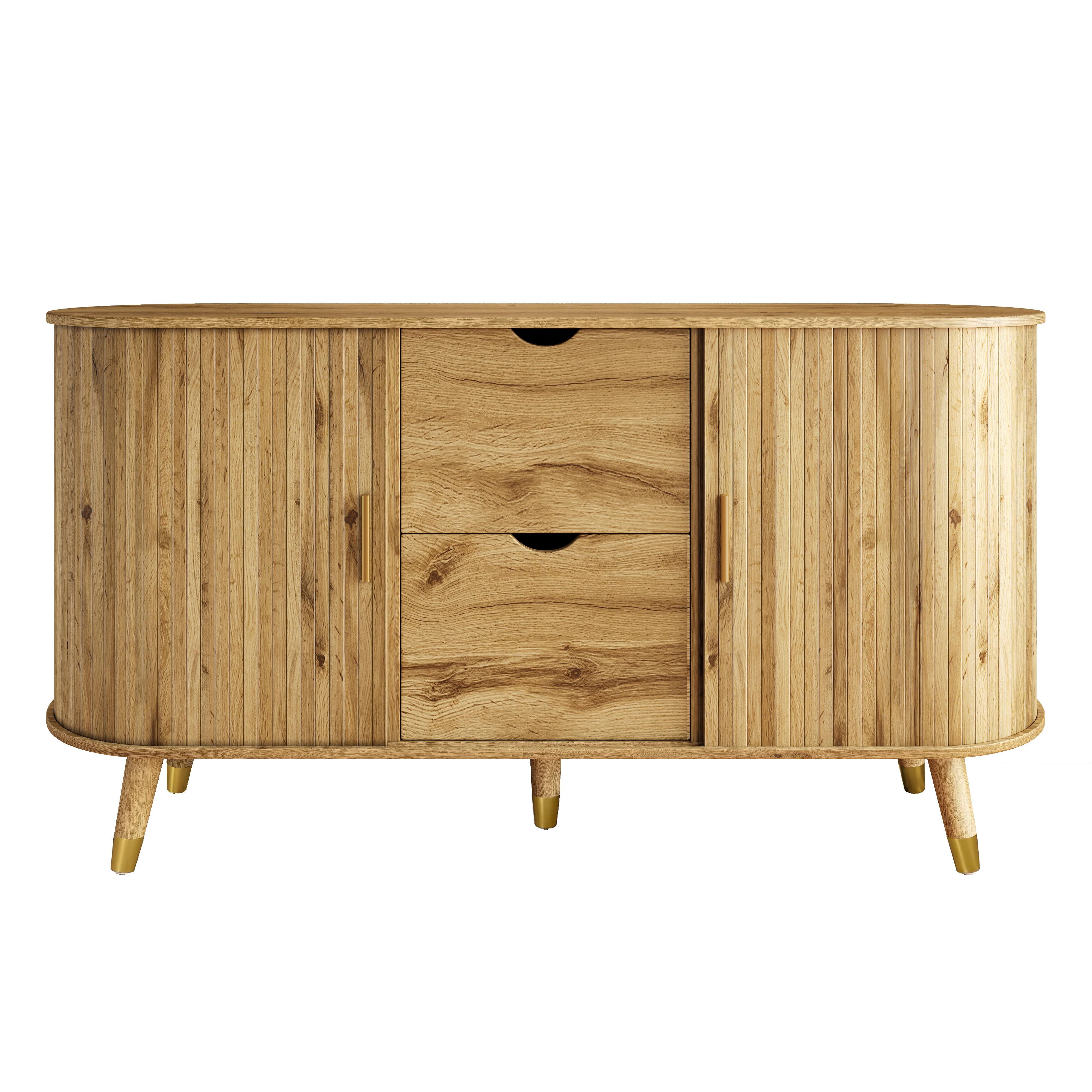 SIDEBOARD Naturholzoptik Abgerundet mit 2 Schiebetüren & 2 Schubladen - Naturfarben, Holzwerkstoff (140/79.5/40cm) - Urban Meuble