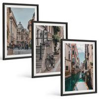 BILDER SET 3er Set - 40x60 cm Schwarzer Rahmen - Venedigs Wasserstraßen - Schwarz, Kunststoff (40/60cm) - TULUP