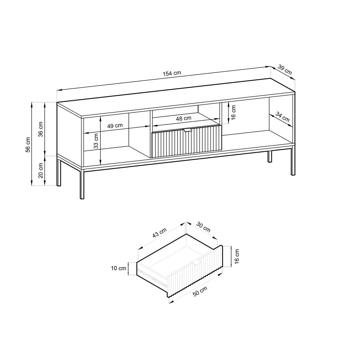 TV-SCHRANK Vellore Schwarz mit goldenen Metallbeinen 154 cm - Goldfarben/Schwarz, Holzwerkstoff/Metall (154/56/39cm) - Selsey
