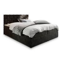 BOXBETT RIVA 180x200 cm mit Matratze und Topper, H2+H3 - Schwarz - Schwarz, Holz (180/200cm) - MASSENO