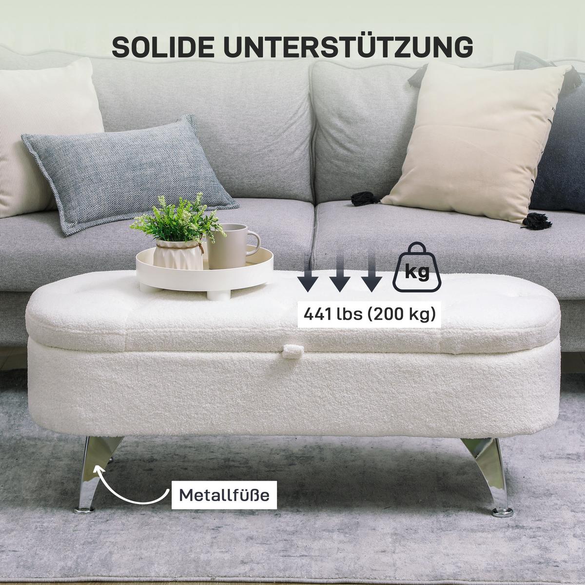 TRUHENBANK Teddysamtoptik - Weiß, Kunststoff (47/46.5/114cm) - HOMCOM