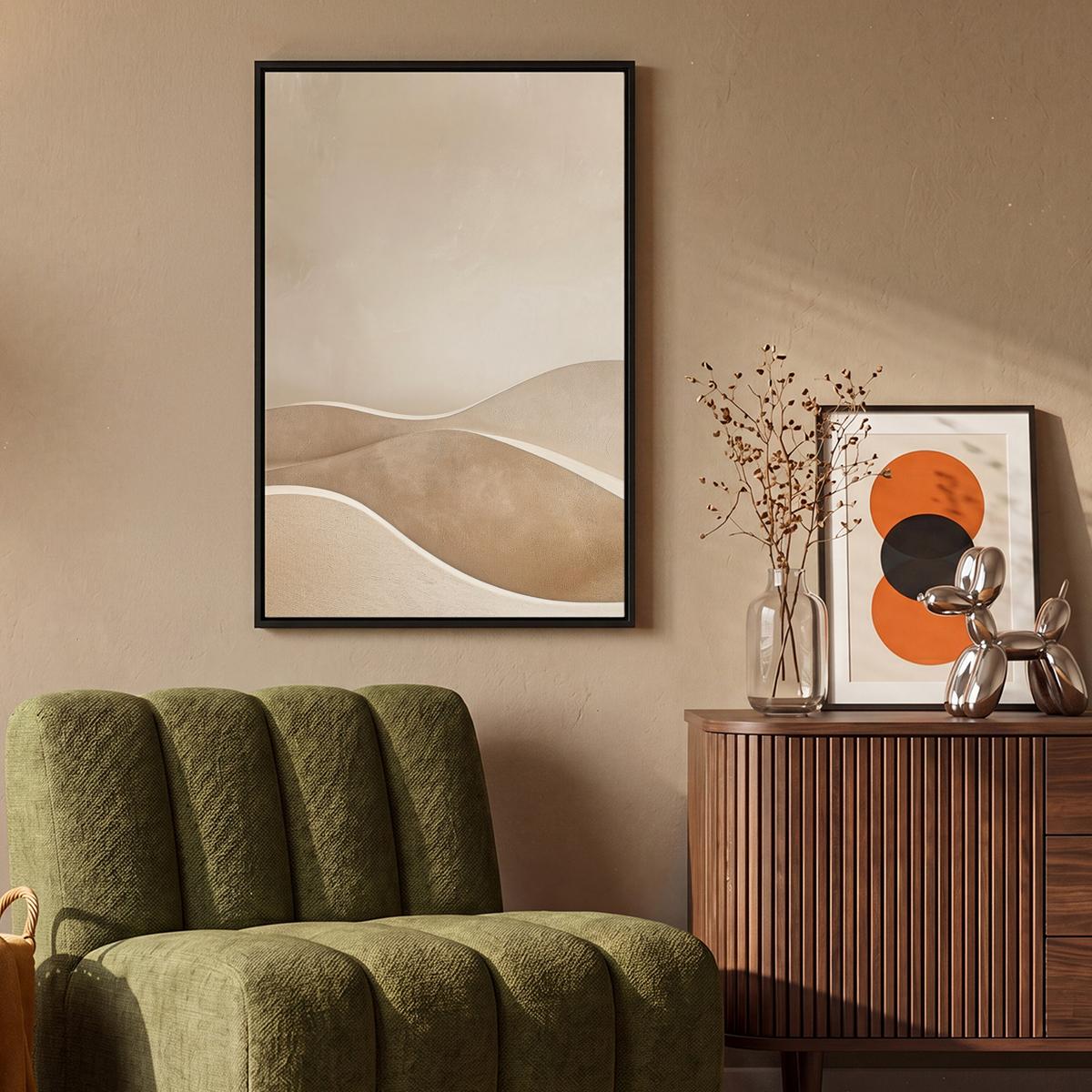 LEINWAND Bilder mit Rahmen - Beige - Natur - Abstrakt - Modern - 60x90 - Beige, Textil (60/90cm) - MuchoWow