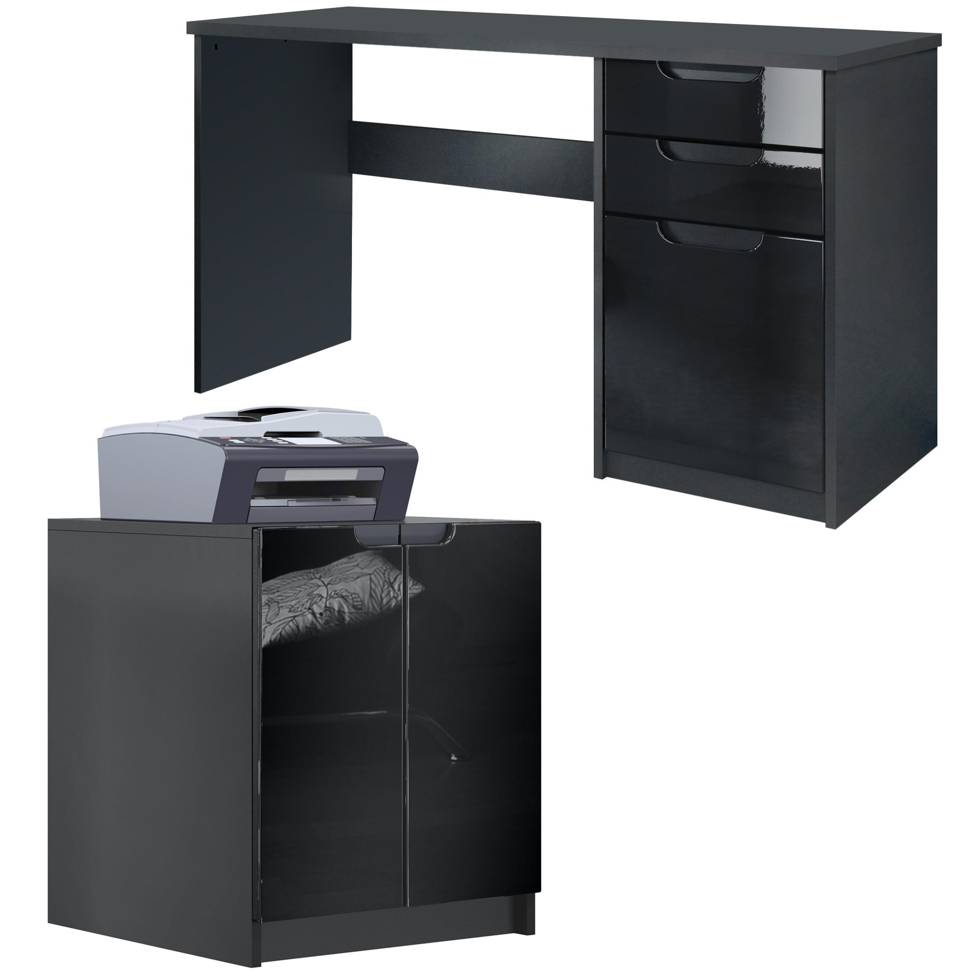 BÜROMÖBELSET Paris Schwarz Hochglanz - Schwarz Hochglanz, Holzwerkstoff (60/180/76cm) - Vladon
