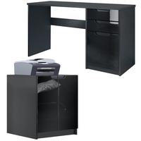 BÜROMÖBELSET Paris Schwarz Hochglanz - Schwarz Hochglanz, Holzwerkstoff (60/180/76cm) - Vladon