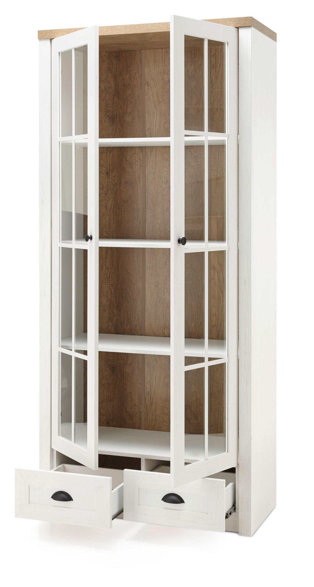 VITRINE weiß Pinie, Eiche hell Landhaus, Vitrinenschrank 90 x 198 cm - Eichefarben/Anthrazit, Holzwerkstoff/Metall (90/198/43cm) - Furn.Design