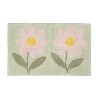 BADTEPPICH Blumen 50/80 cm, grün-rosa, 100 % Baumwolle - Grün, Textil (50/80cm) - Homescapes