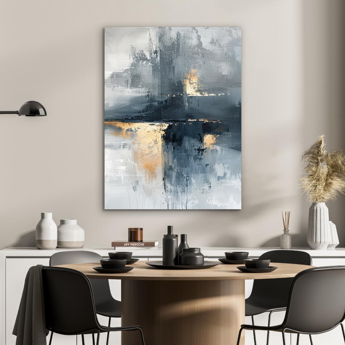 METALLBILD Kunst - Grau - Gold - Abstrakt 60x80 cm - Dunkelgrau, Metall (60/80cm) - MuchoWow