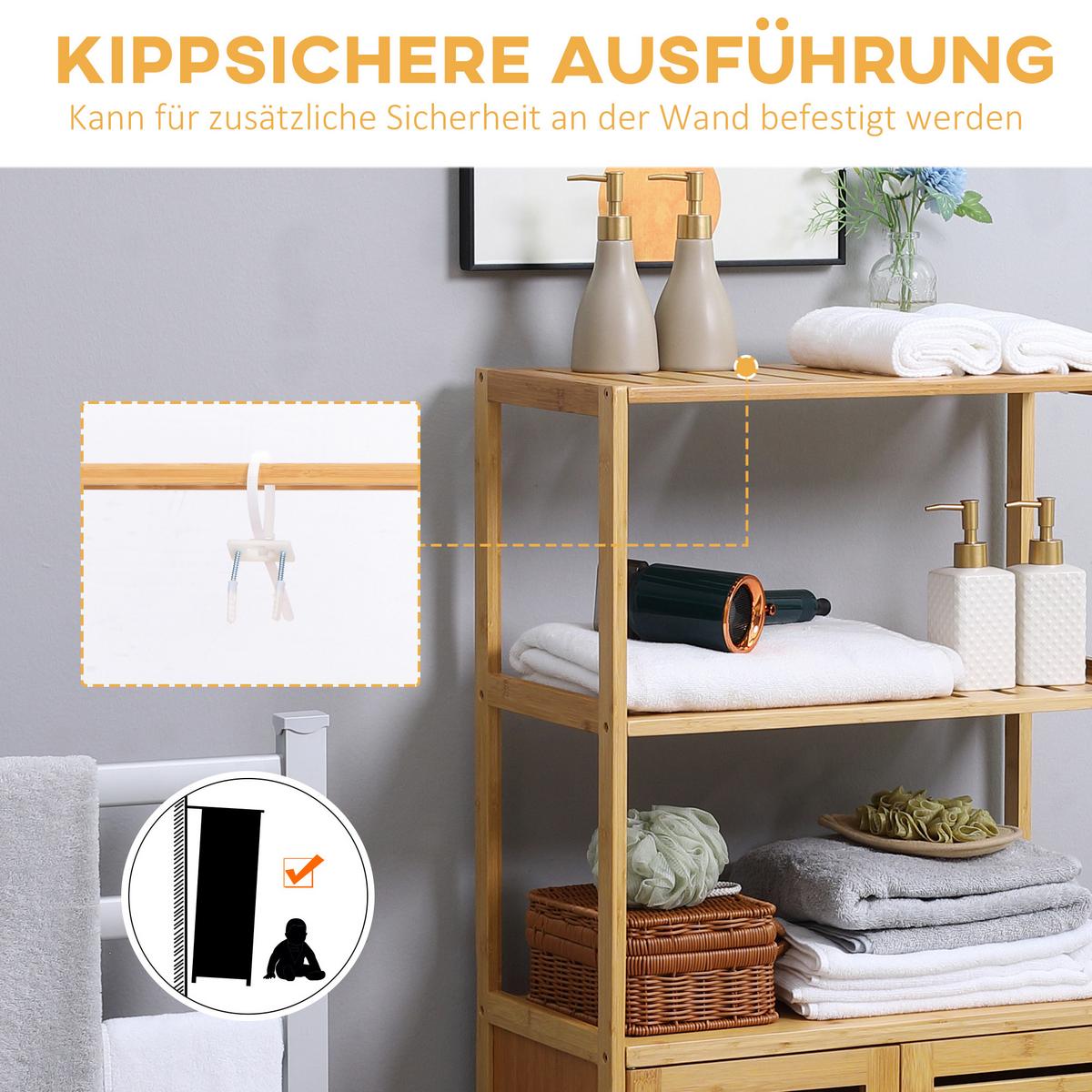 BADEZIMMERSCHRANK Bambus Naturholz - Naturfarben, Holz (30/120/60cm) - Kleankin