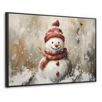 LEINWAND Bilder mit Rahmen - Schneemann - Winter - Schnee - Beige - 120x80 - Weiß, Textil (120/80cm) - MuchoWow