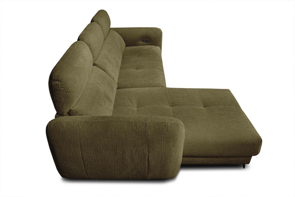 ECKSOFA SVEN 3-Sitzer, 1 Relax XL, verstellbare Kopfstützen, olivgrün - Schwarz/Olivgrün, Holzwerkstoff/Textil (256/163cm) - Wozimo