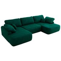 WOHNLANDSCHAFT CUBO U Dunkelgrün Velvet - Dunkelgrün/Schwarz, Kunststoff/Textil (370/100/187cm) - MKS