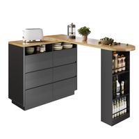 BARTISCH Schwarz Ausziehbar mit 6 Schubladen & Rollen Kücheninsel - Schwarz, Holzwerkstoff (39/215/102cm) - Urban Meuble