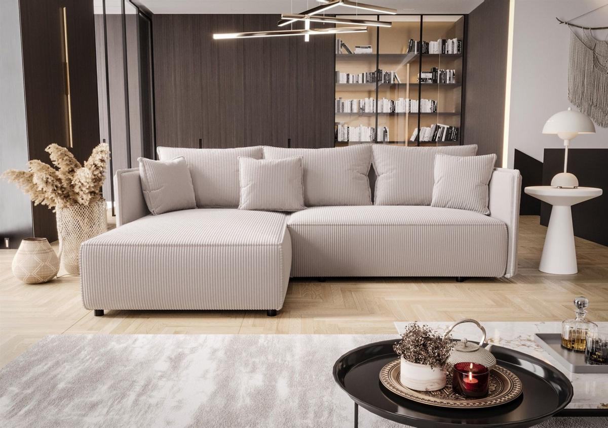 ECKSOFA Evora - Weiß, Holzwerkstoff/Textil (245/185cm) - Fun Möbel