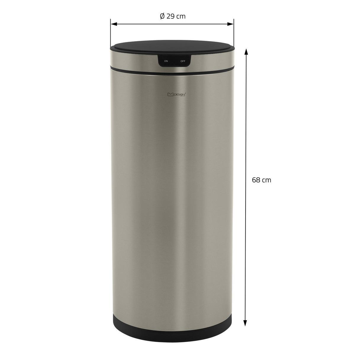 MÜLLEIMER mit Sensor 40L rund aus Edelstahl Silber - Silberfarben, Metall (29/68/29cm) - ML-DESIGN
