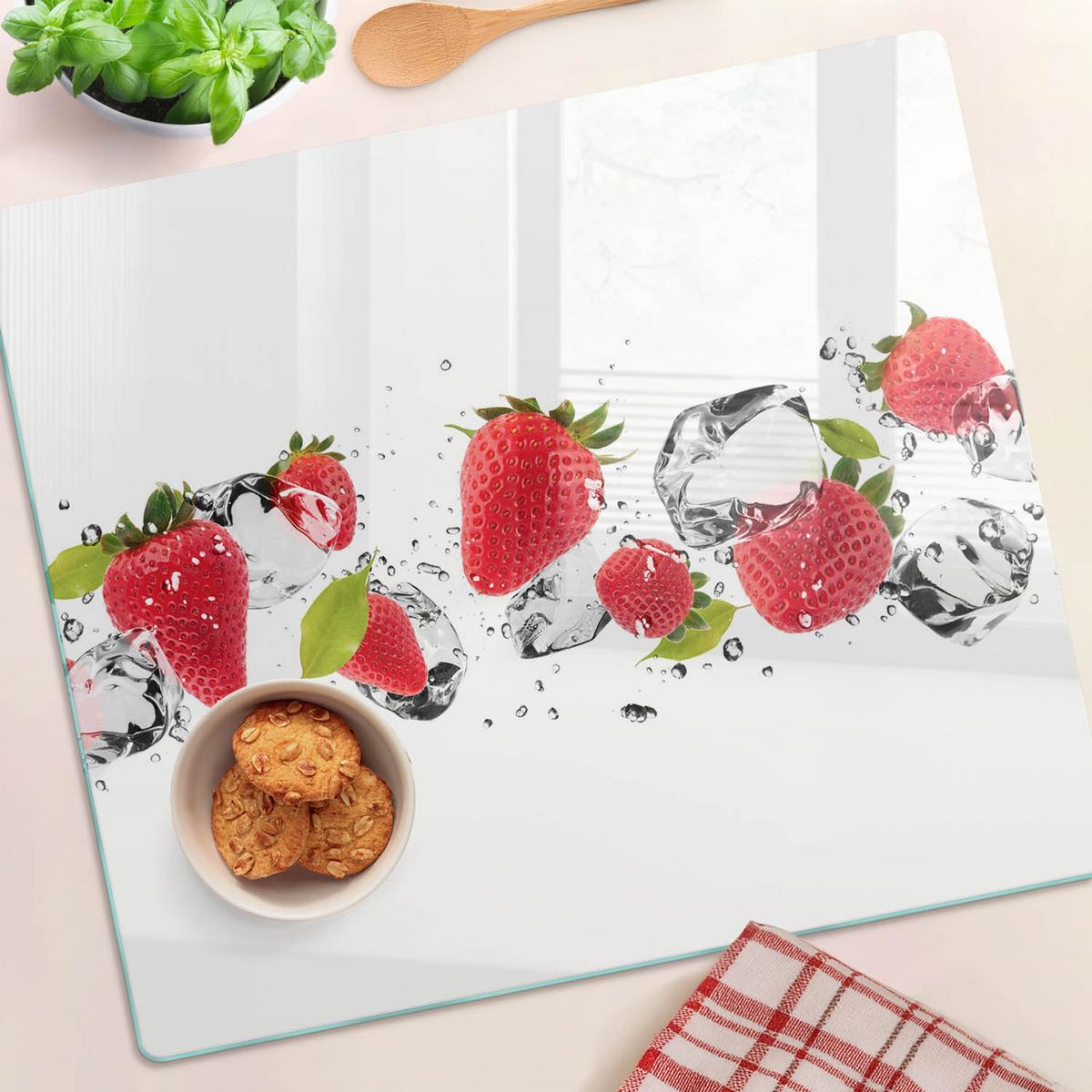 GLASPLATTE 60x52 cm Erdbeeren und Wasser - Rot, Glas (60/0.4/52cm) - TULUP