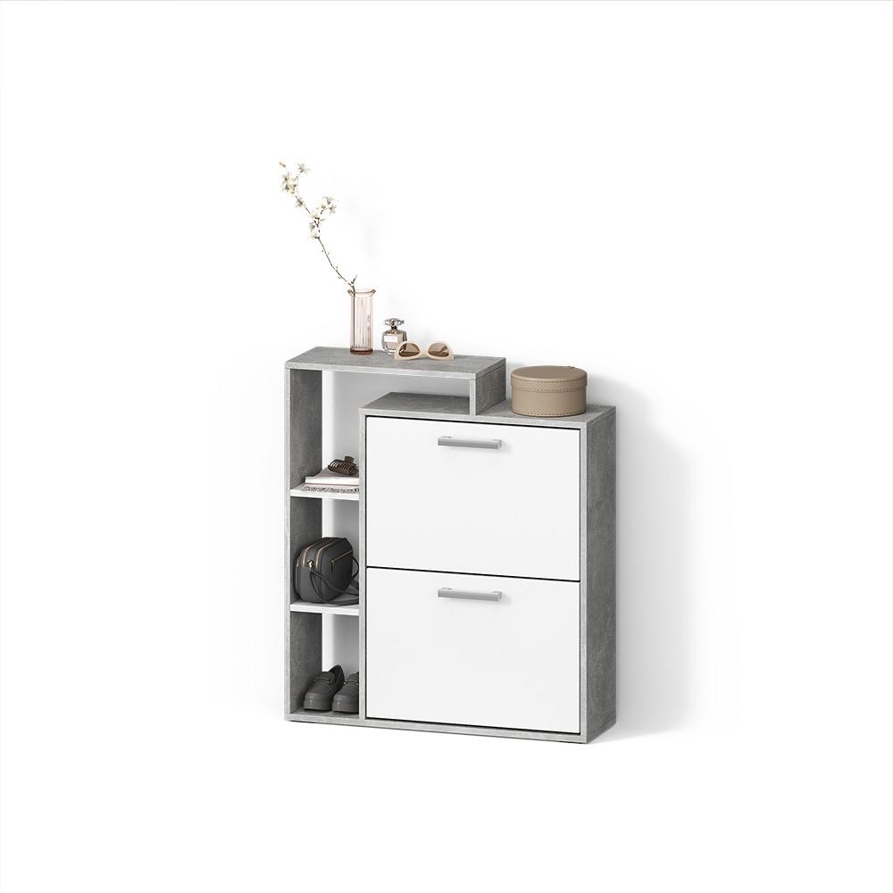 SCHUHKIPPER Ortello Weiß/Beton 24.5 x 90 cm - Weiß/Grau, Holzwerkstoff (24.5/90/80cm) - Livinity®