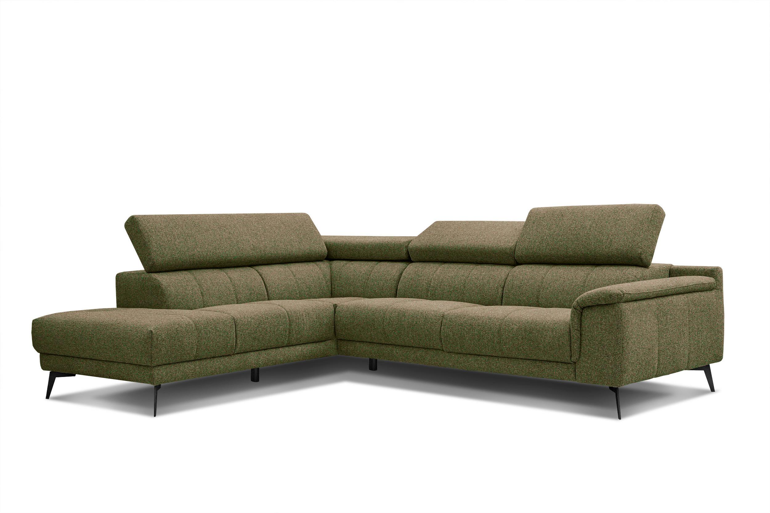 ECKSOFA FIERO 5-Sitzer, olivgrün - Schwarz/Olivgrün, Holzwerkstoff/Textil (158/269cm) - Wozimo