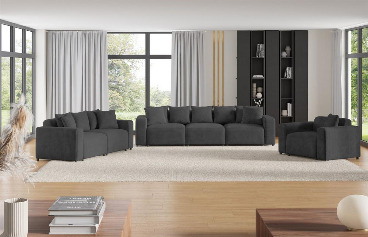 SOFA Megan 3-sitzer In Poso - Dunkelgrau, Holzwerkstoff/Textil (327/75/98cm) - Fun Möbel