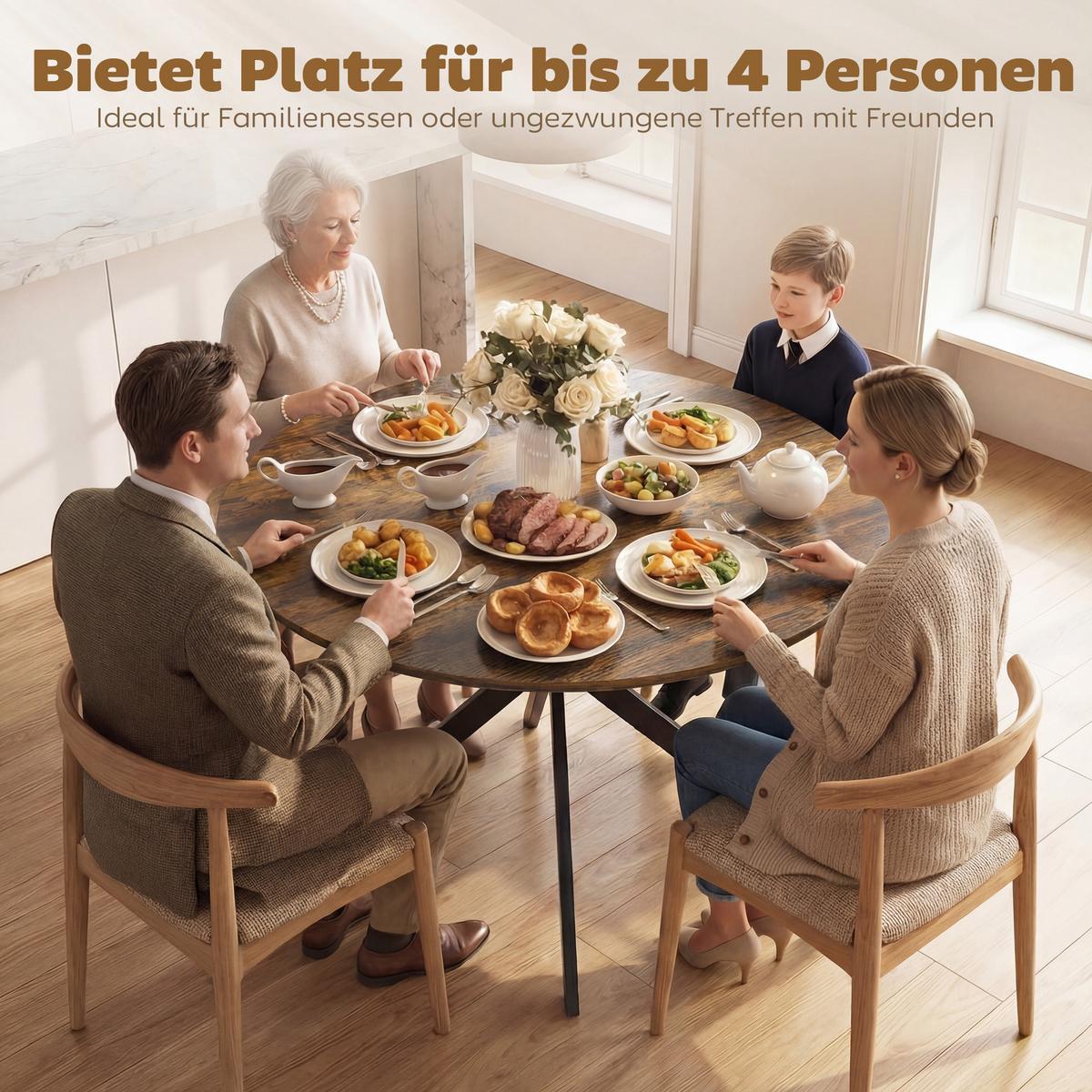 ESSTISCH rund Braun 120/120/75 cm - Braun, Metall (120/120/75cm) - HOMCOM
