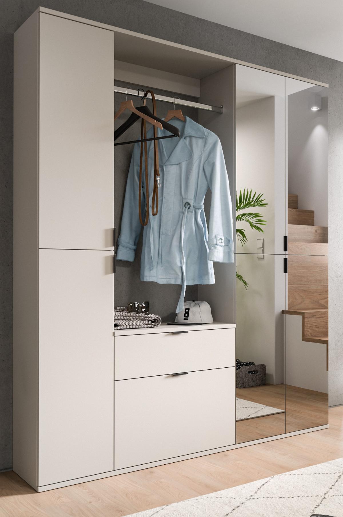 GARDEROBEN-SET Kaschmir 152 x 193 cm, Garderobenschrank mit Spiegel - Kaschmir/Schwarz, Glas/Holzwerkstoff (152/193/34cm) - Inn.Furn